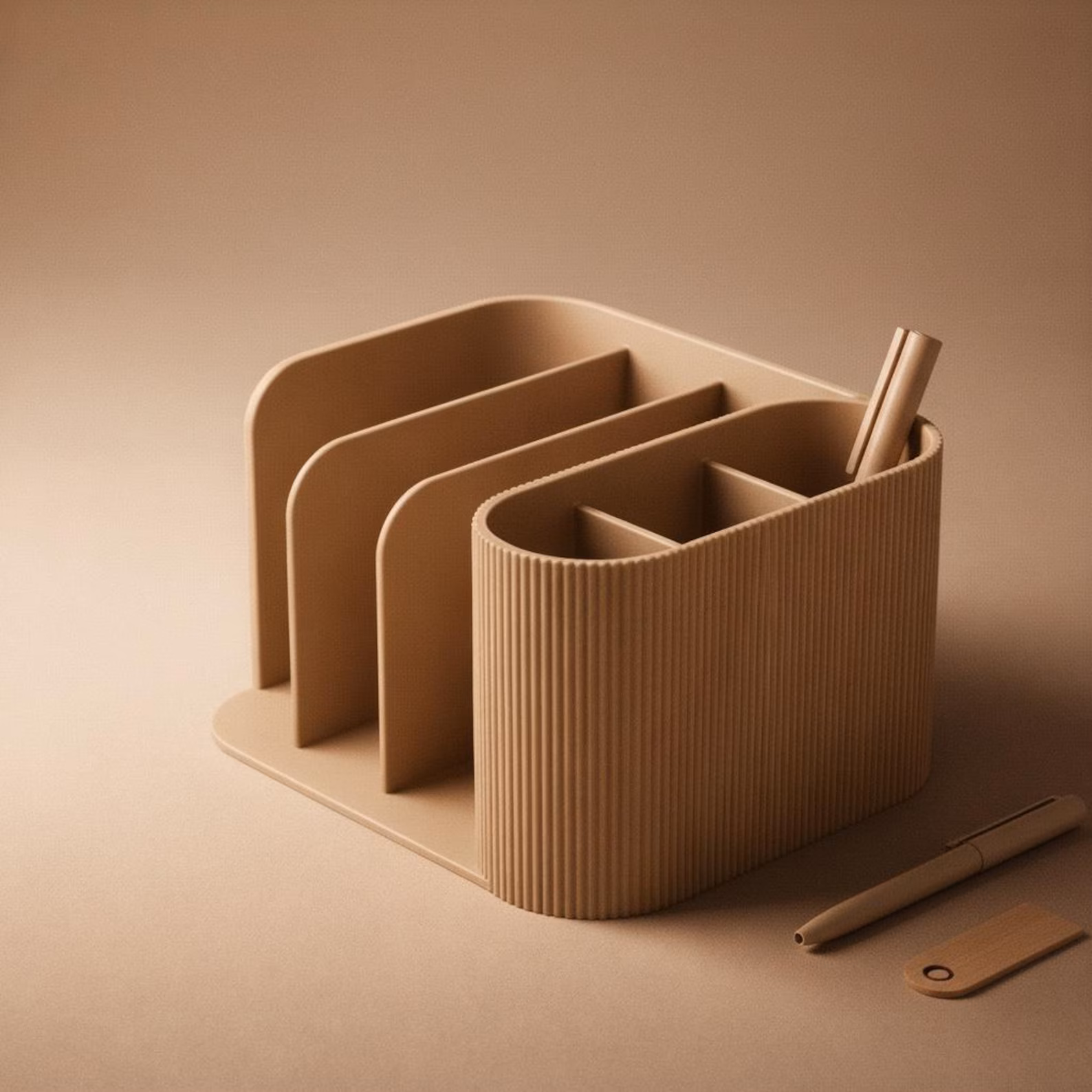 Minimalist Ribbed Desk Organizer Storage